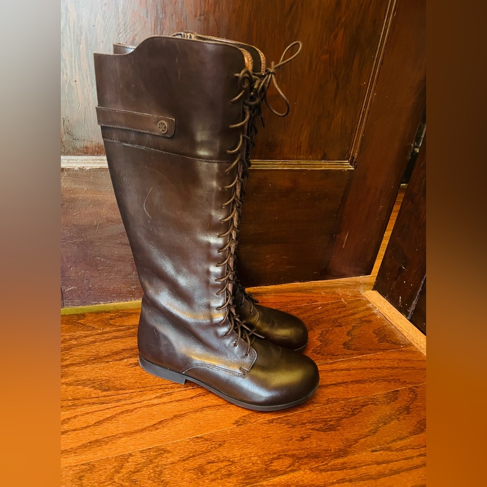 41N Birkenstock Longford Tall Lace-Up Riding Boots - Dark Brown - Picture 3 of 16